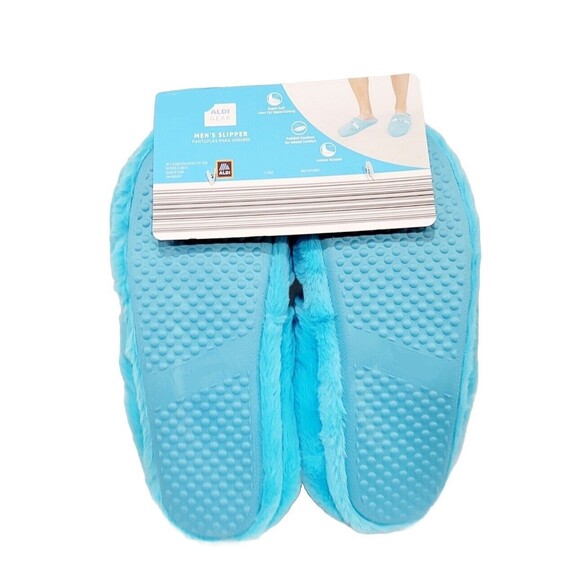 ALDI GEAR 2023 Men's Ltd Ed Holiday Faux Fur Plush Blue Logo Slippers, Size 13 - Picture 6 of 7